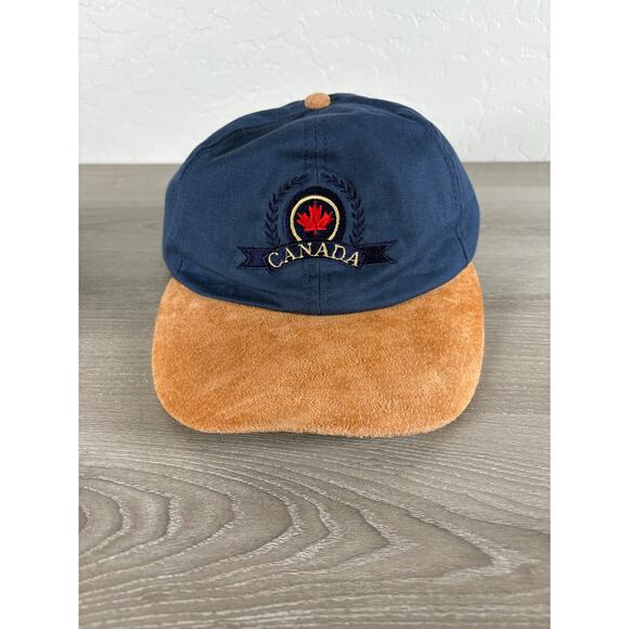 Vintage Canada Baseball Cap Hat Suede Brim Adjustable Navy Blue Maple Leaf Crest - Picture 1 of 5